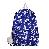 Butterfly Backpack Large Capacity Kawaii Aesthetic Japanese Backpack Cottagecore Laptop Bag with Cute Accessories (Blue)