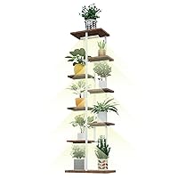 Metal Plant Stand with Grow Lights Multiple Wood Flower Planter Pot Holder Shelf Rack Display for Patio Garden Corner Balcony Living Room ( White wood with iron, 8 Tier-9 Potted)