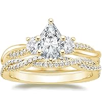 Petite Twisted Vine Moissanite Diamond Ring Set, 1 CT Pear Moissanite Engagement Ring Set, Wedding Ring Set, Bridal Ring, Promise/Anniversary Rings for Wife, Classic Rings