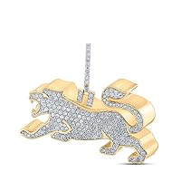 The Diamond Deal 10kt Yellow Gold Mens Baguette Diamond Lion Charm Pendant 3 Cttw