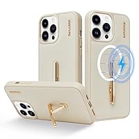 CUSTYPE Phone Case for iPhone 14 Pro Max with Stand, Compatible with Wireless Charging, Foldable 3-in-1 Stand Women Slim Fit Leather Case for Apple 14 Pro Max 6.7 inch(Beige)