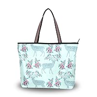 ColourLife Spring Flower Deer Shoulder Bag Top Handle Cloth Tote Handbags for Women