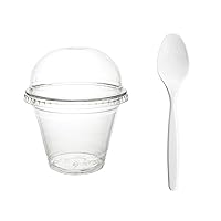9 oz Disposable Old Fashioned Tumblers Party Cups for Cold Drinks Cocktail Wine Parfait Fruit Ice Cream Cupcake Yogurt Smoothie snacks, 100 sets, Cups/Lids/White Spoons, Clear