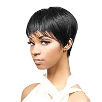 Andongnywell Women's Short Slight Layered Human Hair Wigs for Black Women Natural Human Hair Wigs Hairpiece