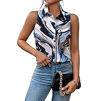 Zeagoo Sleeveless Blouses for Women Summer Casual Button Down Shirts Flower Tank Tops Fashion