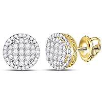 The Diamond Deal 14kt Yellow Gold Womens Round Diamond Circle Frame Cluster Earrings 1-1/4 Cttw