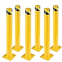 Safety Bollard 6 Packs, ProMaintain 48 Inch Height Bollard Post, 4.5 Inch Diameter, Yellow Safety Steel Bollard Post with 24 Anchor Bolts, for Traffic Control, Driveway Barrier, Parking Pole