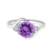 Bypass Amethyst Gemstone 925 Silver 0.75 CTW Round Simulated Diamonds Ring