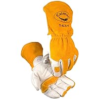 Caiman Premium Cow Grain MIG/Stick Welding Gloves, Light Cotton/Fleece Insulation, Kontour Design, Kevlar, Scalloped Cuff, White/Gold, Large (1434-5)