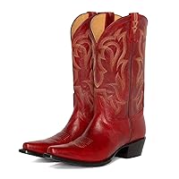 Yolkomo Western Cowboy Boots for Women Wide Calf Low Heel Distressed Cowgirl Boots