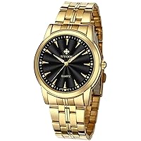 WWOOR Men's Quartz Stainless Steel and Metal Black and Gold Watches for Men Waterproof Casual Wrist Watch with Date …