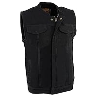 Milwaukee Leather MDM3000 Men's 'Brute' Concealed Snap Black Denim Club Style Vest w/Hidden Zipper
