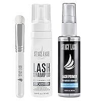 STACY LASH 50ml Shampoo + 40ml Primer/Eyelid Foaming Cleanser/Wash for Extensions and Natural Lashes/Paraben & Sulfate Free Safe Makeup & Mascara Remover/Professional & Self Use