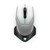 Alienware AW610M Wired/Wireless Gaming Mouse - 16000 DPI Optical Sensor, 350 Hour Rechargeable Battery Life, 7 Programmable Buttons, 16.8 million AlienFX RGB Lighting - Lunar Light