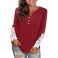 RITERA Plus Size Tops For Women Crewneck Button Long Sleeve Lace Henley Shirts Winter Tunic Blouse