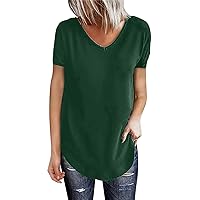 Plus Size Tops for Women Ladies Loose Casual V Neck Short Sleeve Solid Color Womens T Shirt Long Sleeve T Shir