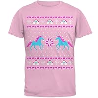 Unicorn Rainbow Ugly Christmas Sweater Mens T Shirt Light Pink 2XL