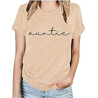 Women Graphic Tees Casual Summer Tops Short Sleeve Loose Tunic Vintage Letter Print T Shirts Comfort Crewneck Top
