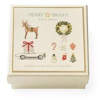 Merry & Bright Gift Enclosure Box of 8 Assorted Christmas Cards with Vellum Envelopes