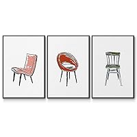 Abstract 3 Piece Wall Art Home Paintings & Prints Colorful Decorative Chairs Modern Rustic Black Floater Framed Decorations for Bedroom Office Kitchen - 24