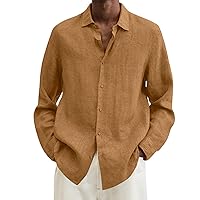 Mens Cotton Linen Shirt Casual Stylish Long Sleeve Button Down Shirt Cozy Nature Plus Size Business Dress Shirts