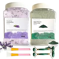 Lavender & Spirulina Jelly Face Mask for Facials Hydrating, Brightening & Nourishing Jelly Mask with Free Jade Roller & Spatula | Professional Hydrojelly Masks | Vajacial Jelly Mask Powder | 23 Oz
