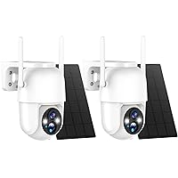 2Packs Solar Security Outdoor WiFi Camera, Pan Tilt 355° View IP65 Waterproof Rechargeable Wireless Battery Powered 2K 3MP PTZ Camera with PIR, Color Night Vision,2-Way Talk, 4dbi Antenna