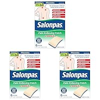 Salonpas Pain Relieving Patch, Large, 6 Count, for Back, Neck, Shoulder, Knee Pain and Muscle Soreness, 8 Hour Pain Relief (Pack of 3)