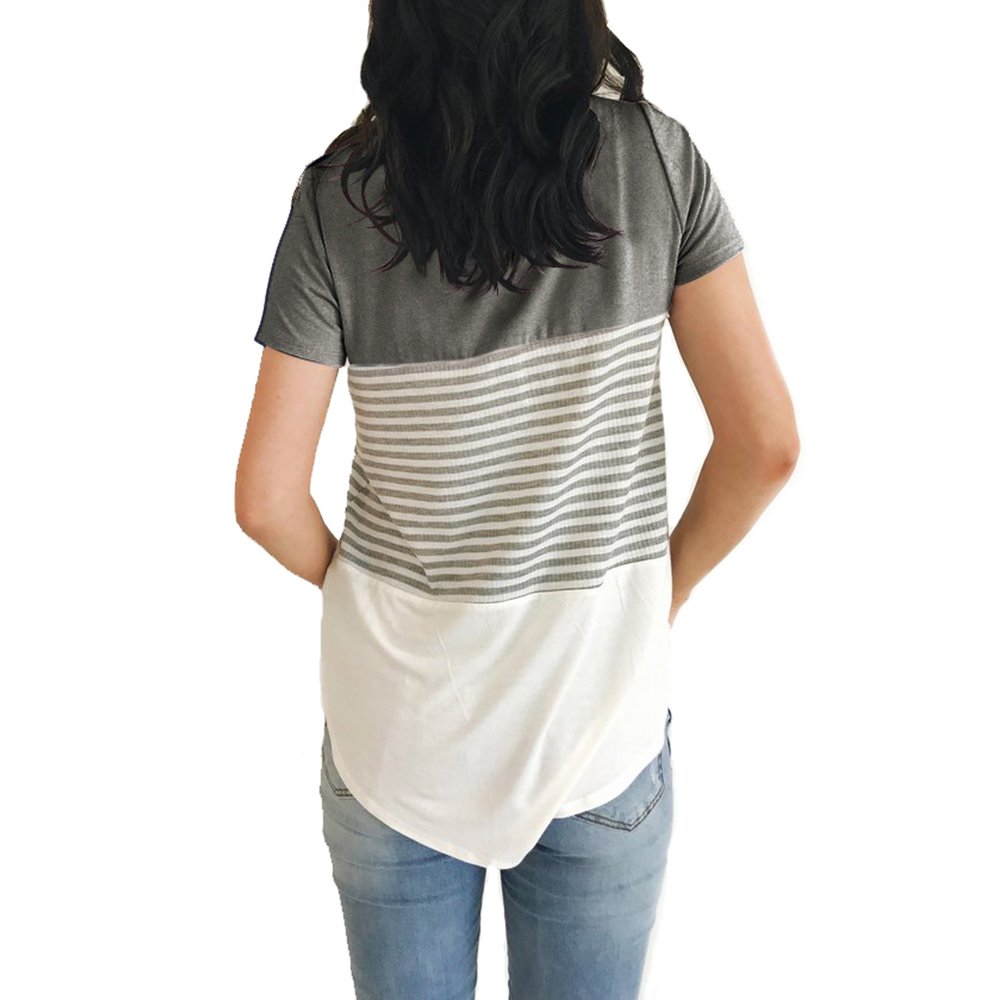 YunJey Round Neck Triple Color Block Stripe T-Shirt