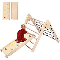 Toddler Indoor Gym Playset, 2-in-1 Wooden Climbing Toys, Triangle Folding Climbing for Climbing & Sliding for Boys and Girls,18M+