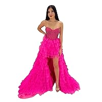 Crystal Top Ball Gown High Low Ruffles Layers Prom Evening Formal Quince Dresses for Women 2024