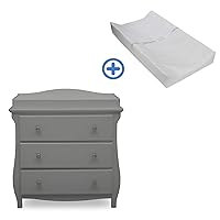 Lancaster 3 Drawer Dresser with Changing Top, Grey and Contoured Changing Pad, White