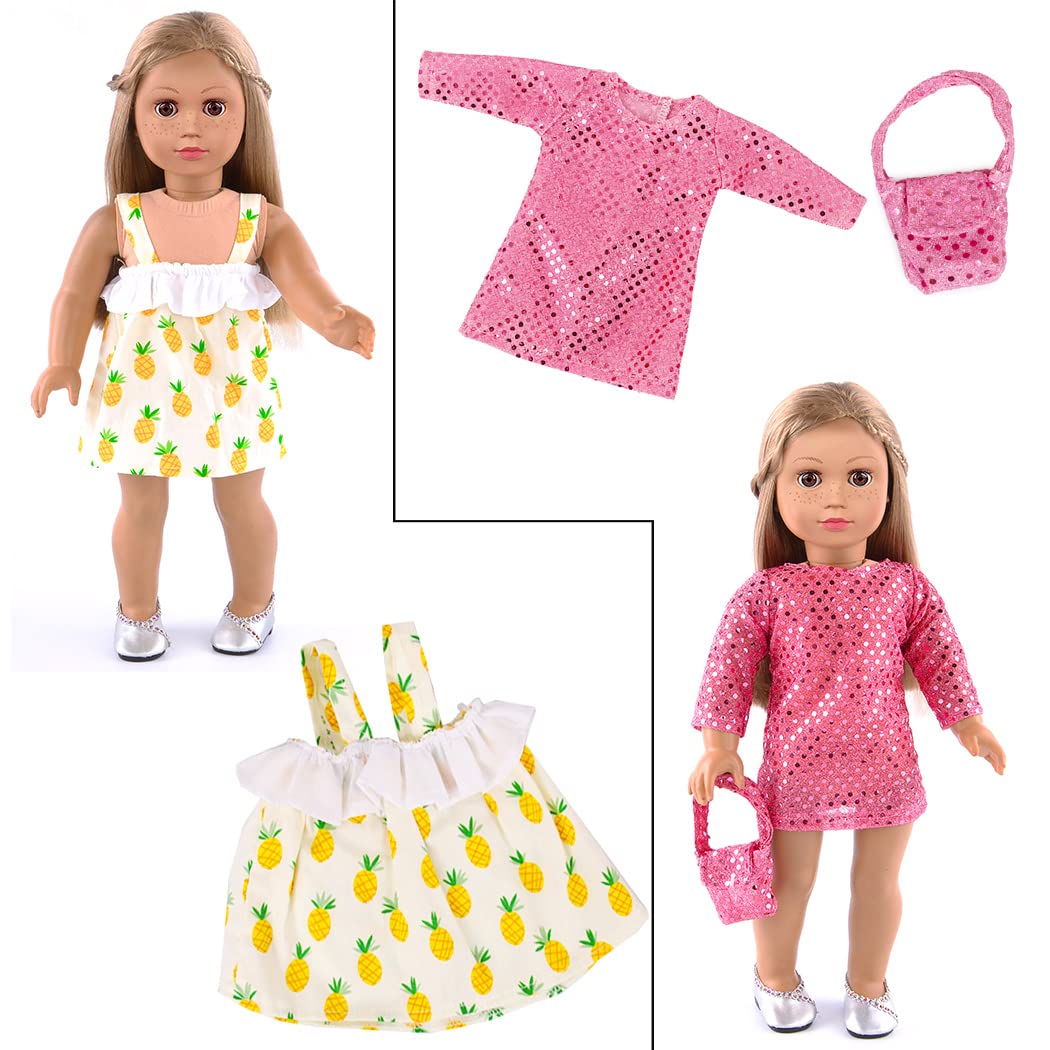 ebuddy Doll Clothes 10 Sets 18 Inch Doll Clothes and Accessories for 18 inch Girl Doll Include Dress Handbag Headband Hat and Rompers