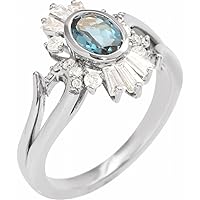 14k White Gold Natural London Blue topaz Oval 7x5mm Diamond Polished and 0.5 Carat Celestial Ring Jewelry for Women
