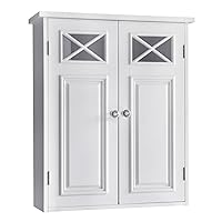 Teamson Home Dawson Wooden Over The Toilet Bathroom Removable Wall Medicine Cabinet with 1 Adjustable Shelf 2 Storage Spaces 2 Cross Molding Doors and Crystal-Cut Knobs, White