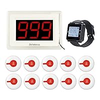 Retekess T114 Caregiver Pager,Restaurant Paging System,Wrist Pager, Max 999,1 Display Receiver,1 Watch Receiver,10 Medical Panic Call Buttons for Clinic,Hotel,Restaurant