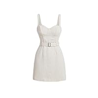 Dresses for Women Solid Belted Cami Dress Without Tee - Apricot, Casual, Sleeveless, High Waist, Short