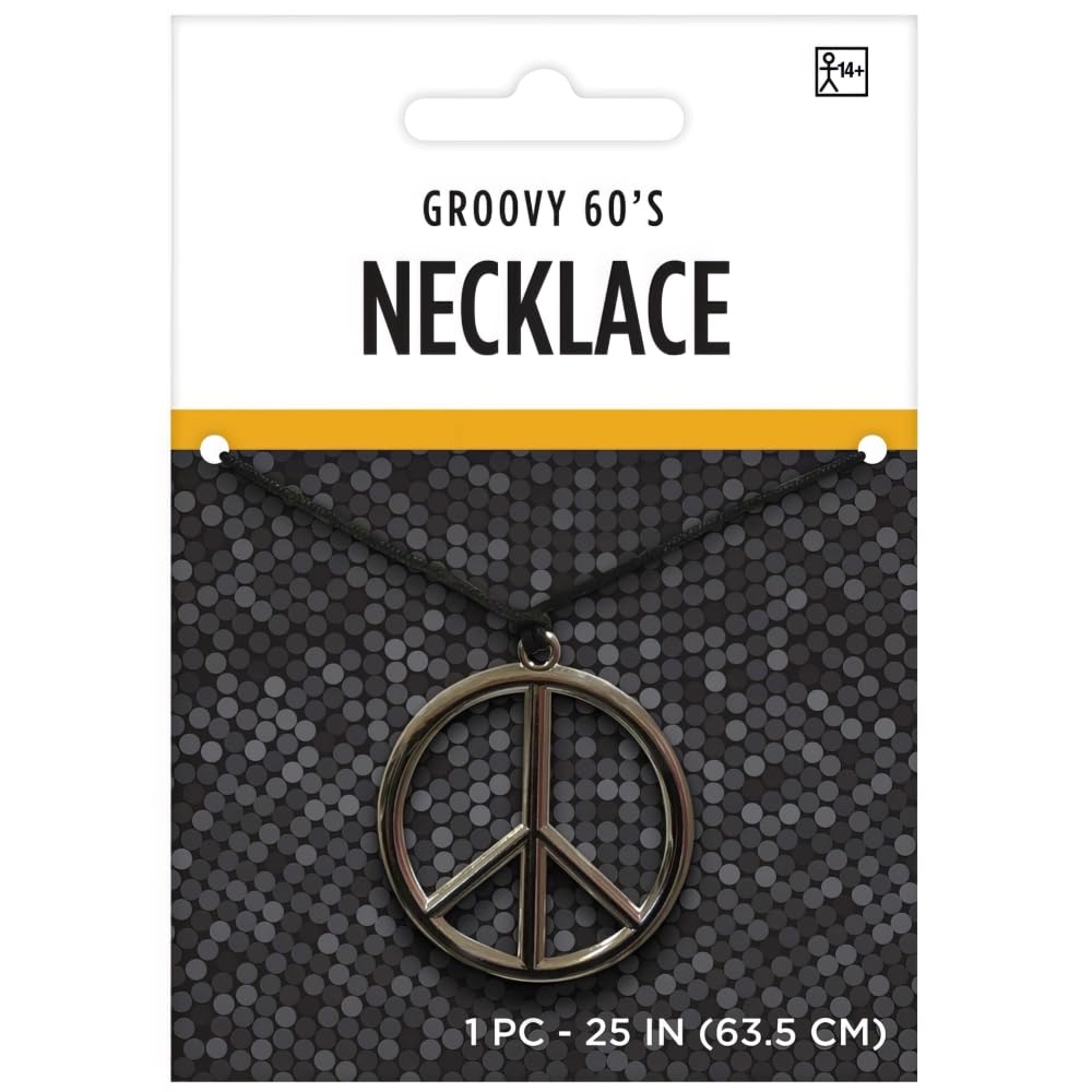 amscan Peace Sign Necklace, Black/Silver