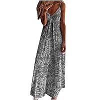 Prime Deals Day Today Only Clearance Summer Spaghetti Strap Dress for Women Sexy Neck Beach Dresses Floral Print Beach Cami Sundress Flowy Resort Midi Dress Dresses Women Office