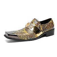 Mens Dress Loafer Mocassinss Metal-Square Toe Genuine Leather Topazes Decor Hard Business Evening Party Wedding Shoes