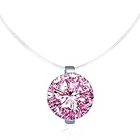 Solitaire Pendant 925 Sterling Silver Cubic Zirconia CZ with Transparent Chain Necklace for Women