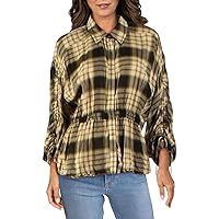 We The Free Womens Plaid Released Trim Button-Down Top