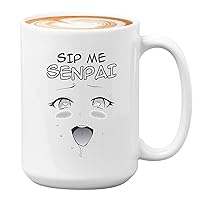 Anime 15oz White Coffee Mug - Sip Me Senpai - Haentai Weaboo Animation