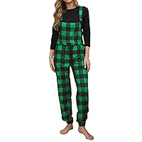 Womens Buffalo Plaid Pajama Overalls Christmas Loungewear Pjs