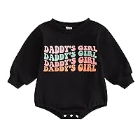 Karuedoo Newborn Baby Girl Clothes Daddy's Girl Sweatshirt Romper Oversized Letter Print Bubble Romper Bodysuit Fall Clothes