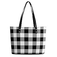 Black and White Buffalo Check Printed Purses and Handbags for Women Vintage Tote Bag Top Handle Ladies Shoulder Bags for Shopping Travel