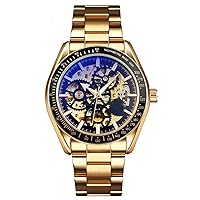 Men’s Automatic Self-Winding Watches Luxury Stainless Steel Band Automatic Mechanical Watch Waterproof Skeleton Wrist Watch