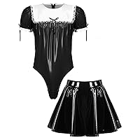 YiZYiF Men's Satin Frilly Sissy Maid French Crossdressing Dress with Apron Pajamas Set