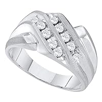 The Diamond Deal 10kt White Gold Mens Round Diamond Double Row Fashion Ring 1/3 Cttw