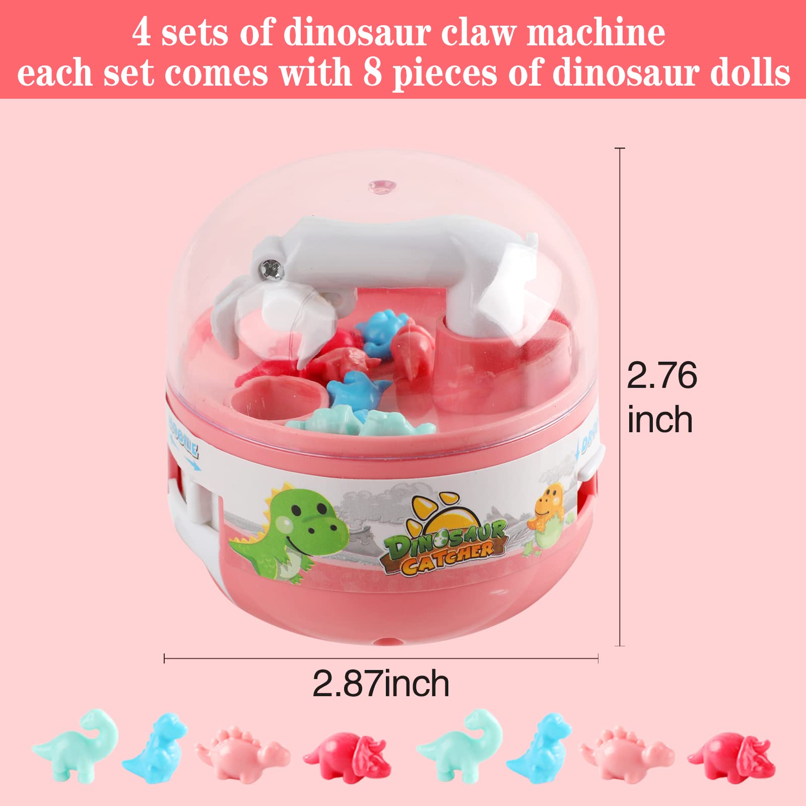 4 Pcs Mini Claw Machines, Mini Dinosaur Claw Machine Dinosaur Prizes Claw Machine Game For Kids Tiny Toy For Classroom Prizes Carnival Birthday Gifts Pinata Stuffers Party Favors For Boy And Girl 8-12